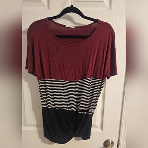 Maurices Maroon and Black Striped Short Sleeve Tee